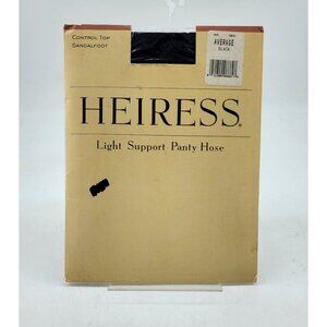 New Vtg HEIRESS Light Support Control Top Sandalfoot Pantyhose Black Sz Average